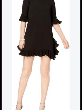 Elegant Black Ruffle Sleeve Shift Dress